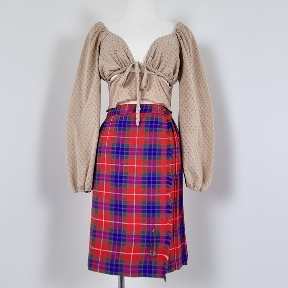 Free With Purchase - 80's bright tartan skirt knee length fluorescent plaid - Picture 6 of 12